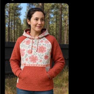 Vintage SMALL Floral womens Hoodie - Rust and White with a touch of pink.